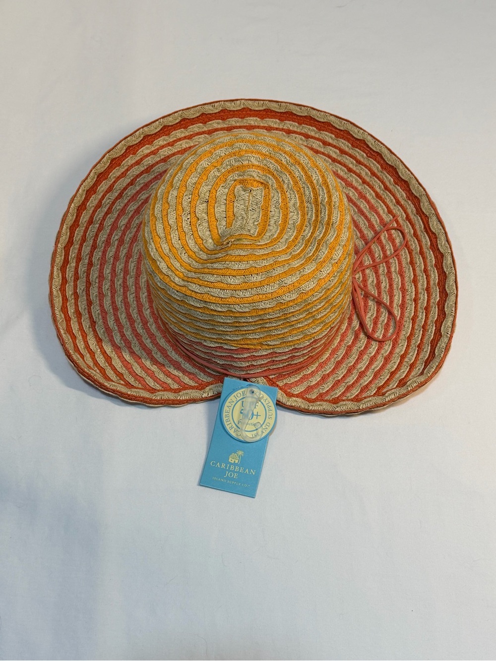 Caribbean Joe Straw Sun Hat in Yellow, Coral & Natural